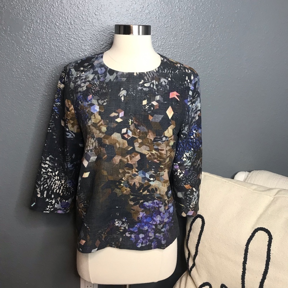 Australian bohemian Designer Megan Park black wool floral top size 1